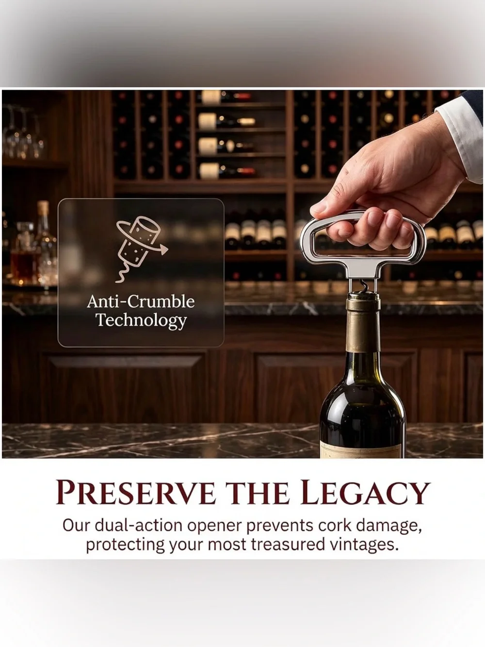 Professional Wine Opener, Two-Part Cork Removal Device, Zinc Alloy, NIB